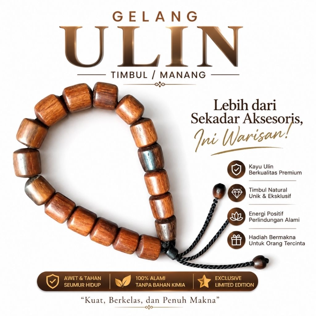 Gelang kayu ulin Timbul Manang asli kalimantan