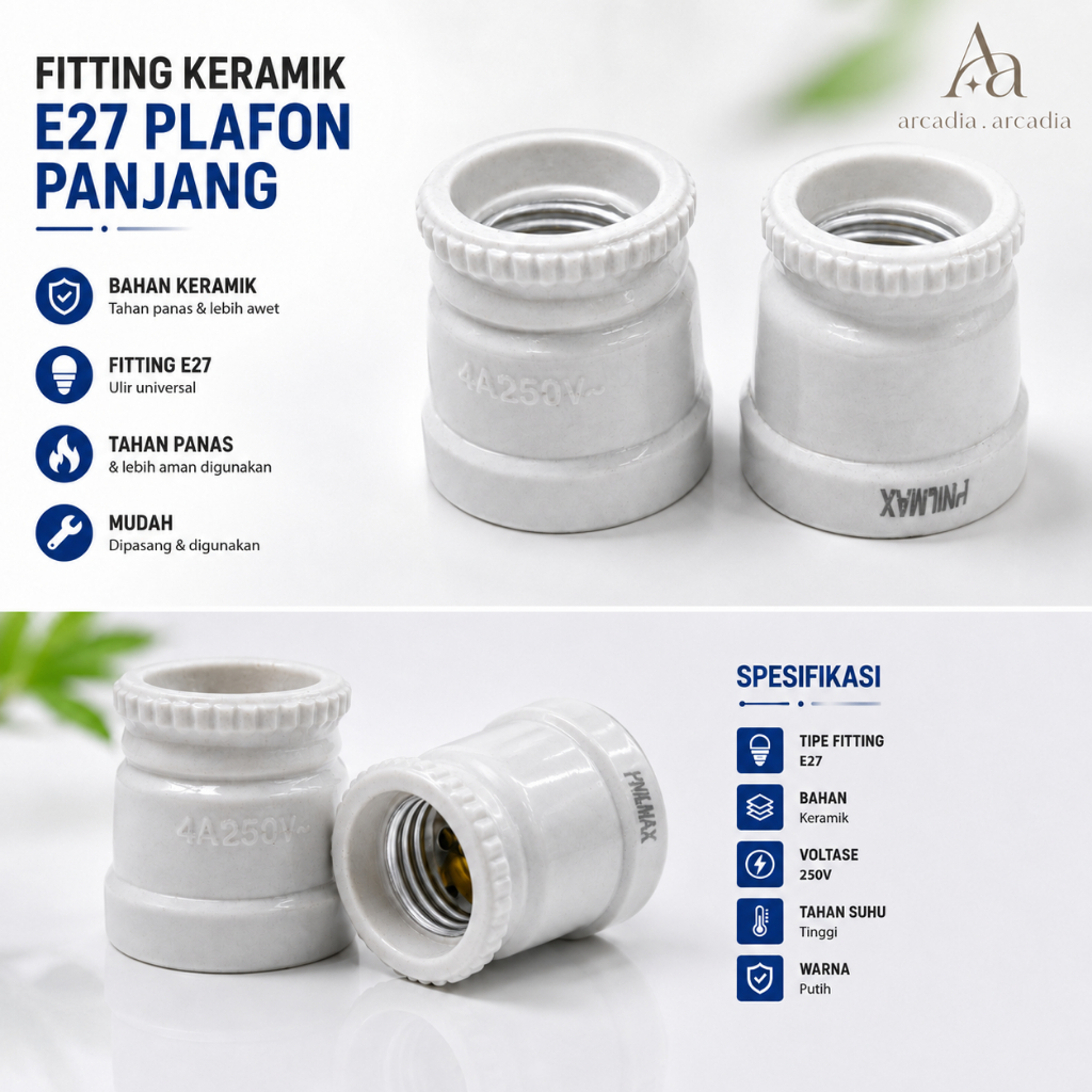 Philmax Fitting Keramik E27 Plafon Panjang / Fitting Lampu Taman E27 Keramik Panjang