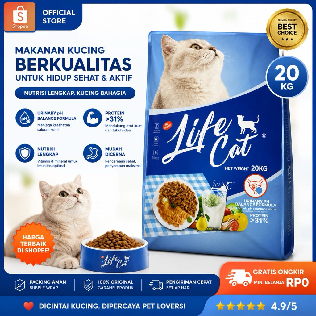 Life Cat 20 Kg/Makanan Kering Kucing Life Cat 20000 g/ Grosir Life Cat