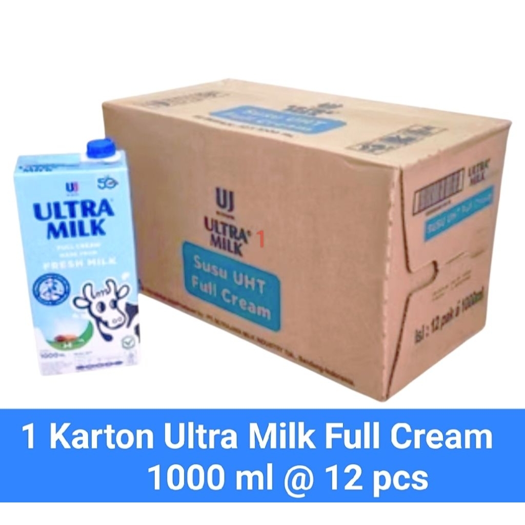 [ 1 karton isi 12×1000ml ] Ultra Milk Full Cream Susu Segar Sapi