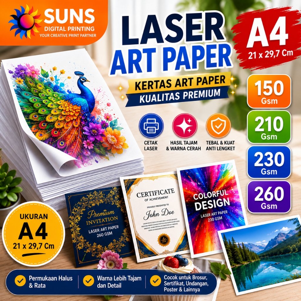 Art Paper A4 / Cetak Poster / Laser Art Paper A4 150 , 210 , 230 , 260 Gsm