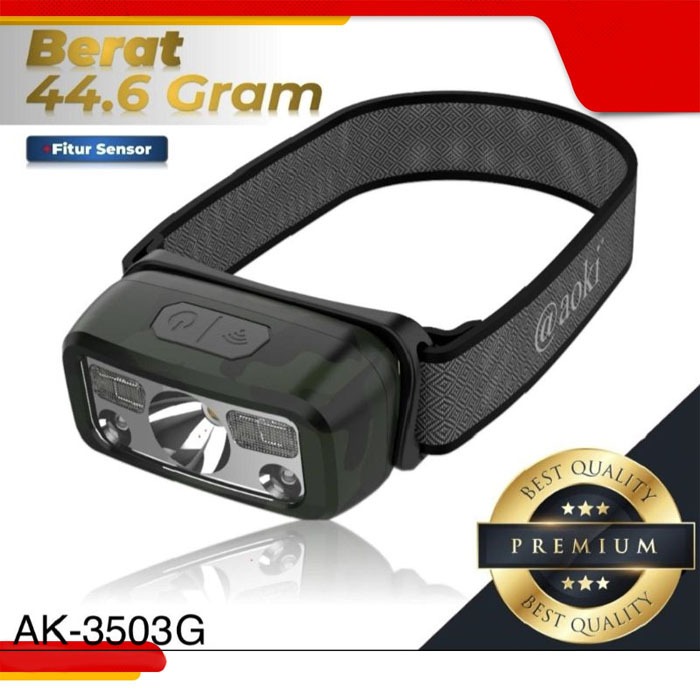 Aoki Senter Kepala 3503G LED 10W Sensor Cerdas / Headlamp Ultra Ringan AK-3503G