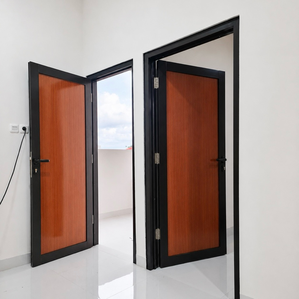 Satu Set Pintu Swing Pintu Alumunium Doble ACP Polos Model Sleding Lengkap Tinggal Pasang - Aluminiu