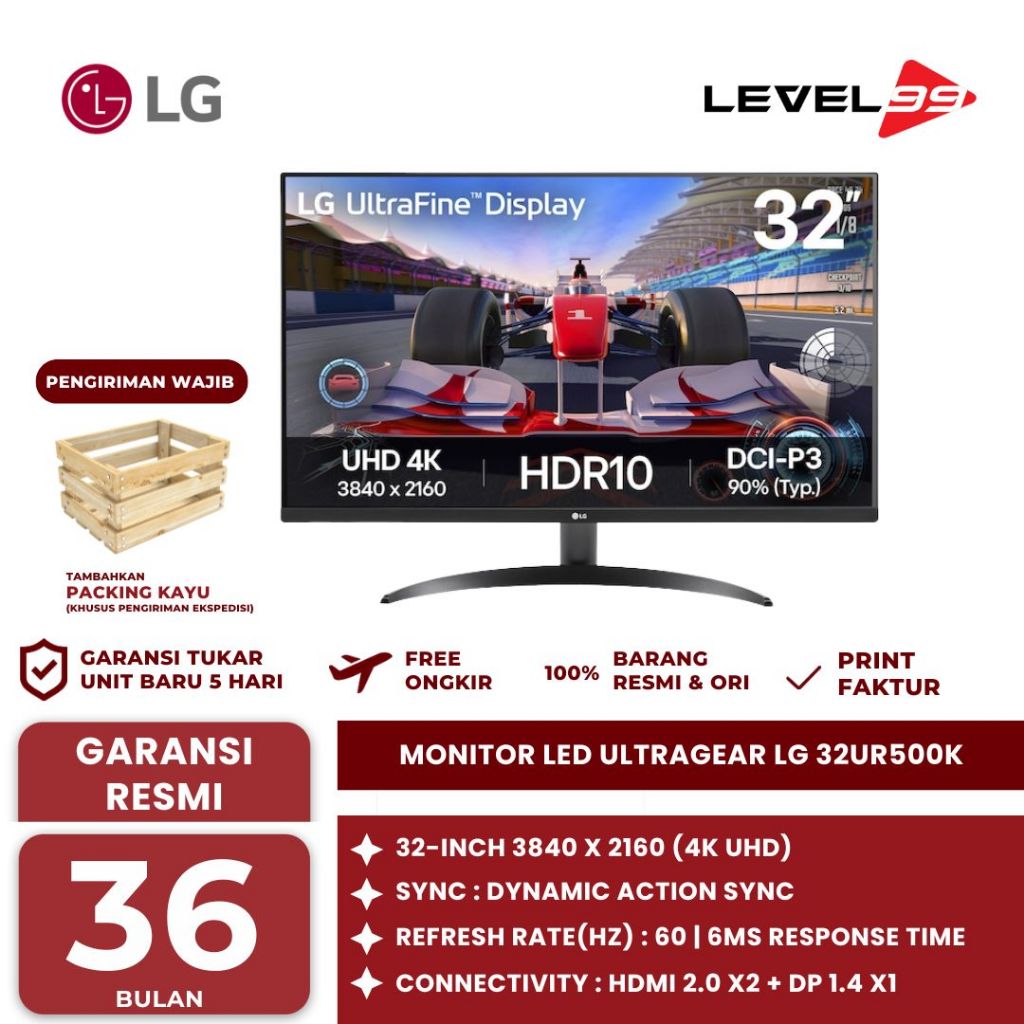 Monitor LED UltraGear LG 32UR500K-B 31.5" Ultrafine 4K UHD HDMI DP Vesa 100x100mm HDR10 - LED Monito