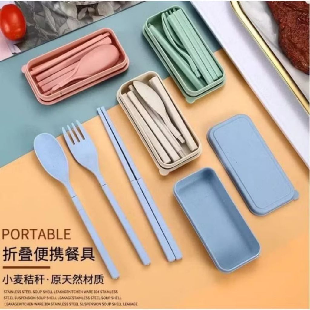 M1 Melind_Store Sendok Makan Jerami Sendok Garpu Sumpit Set Box Sendok Traveling Sendok Box Sendok