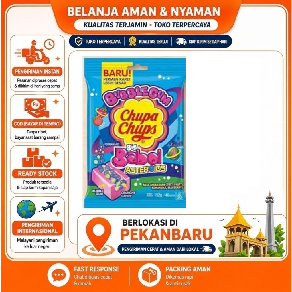 [SDW] pekanbaru/152 Gram (40 Butir) Chupa Chups Big Babol Asteroids Bubble Gum Permen Karet Halal