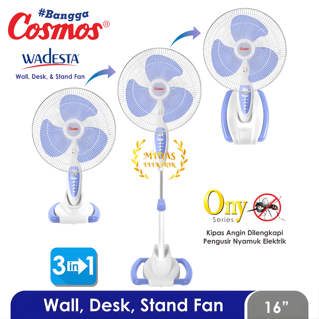 Cosmos Wall Desk Stand Fan Timer Kipas Angin Berdiri Meja Dinding 3in1 Wadesta 16-SO33 16SO33 Ony Pe