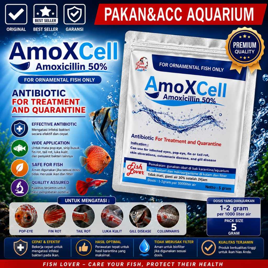 Amoxcell Obat Karantina Antibiotik Amoxcell 5gr amoxicillin 50% ikan hias ikan predator