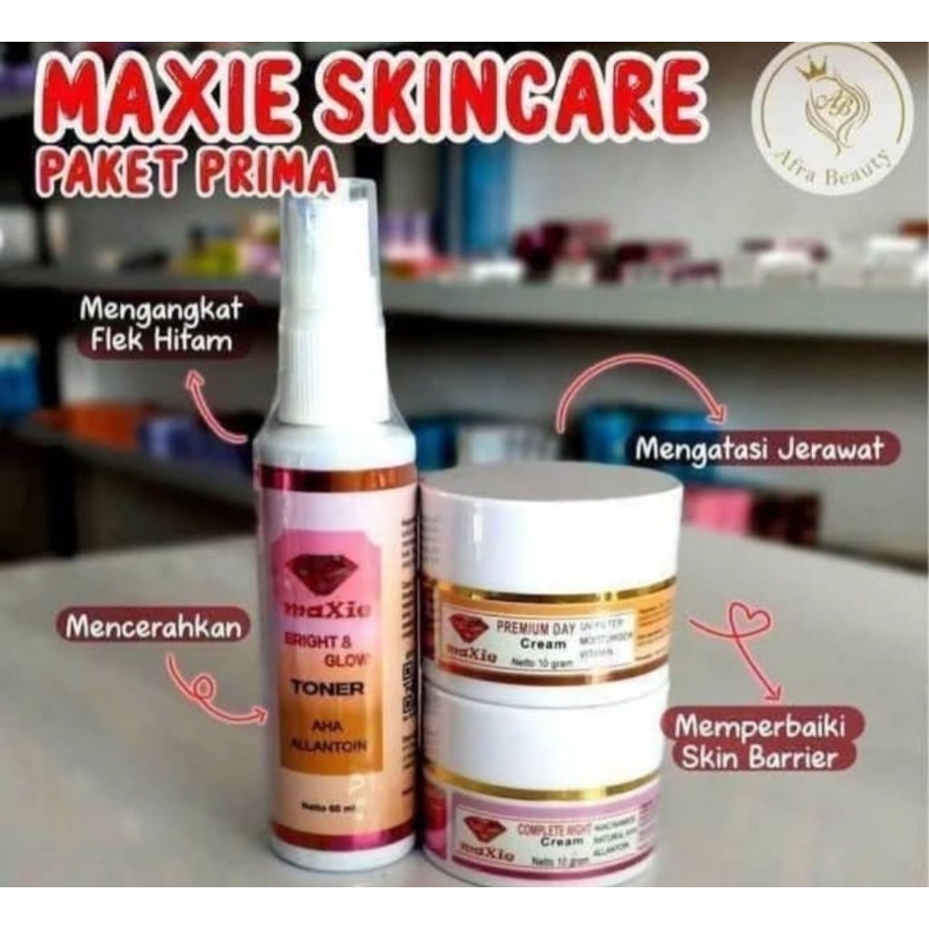 Paket Maxie Prima Original Bpom memutihkan wajah menyeluruh memudarkan flek pori2 sp dubai hb makhyl