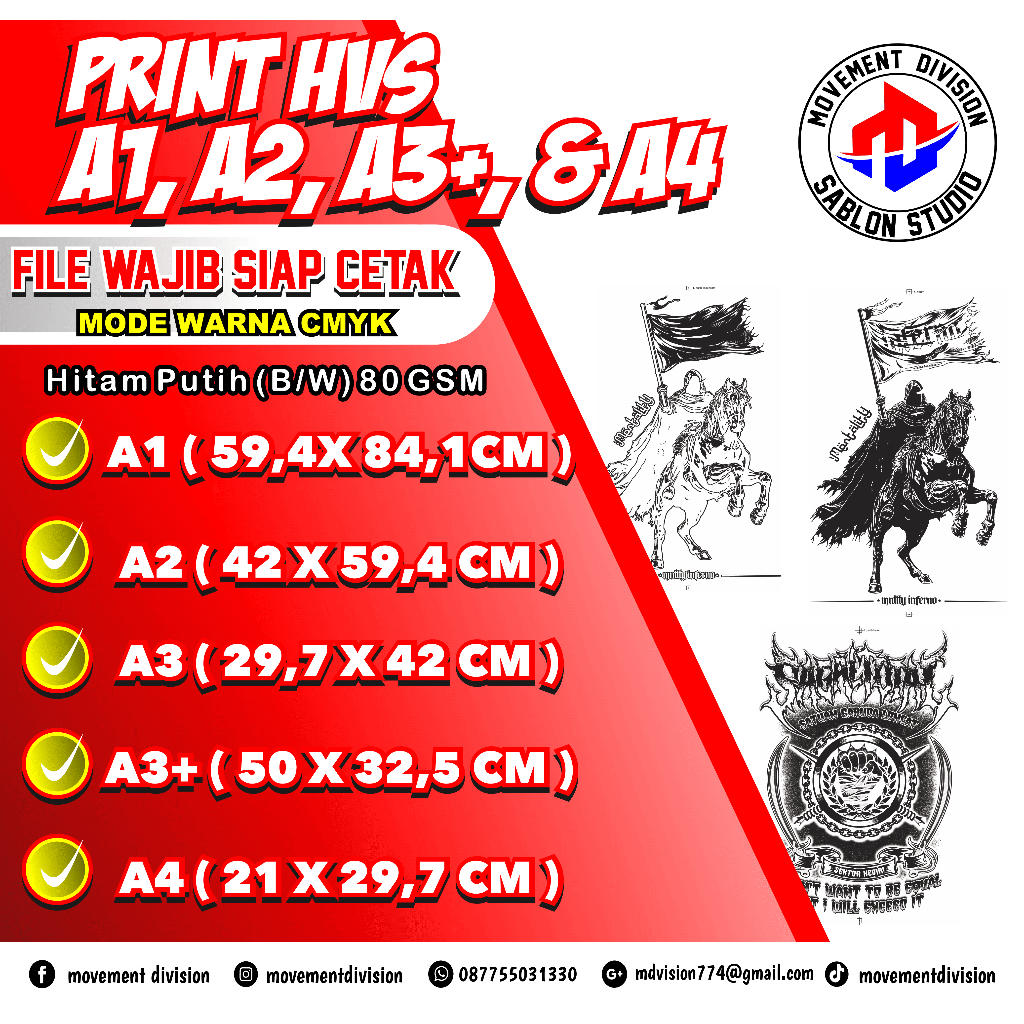 PRINT HVS 80gr A1, A2, A3, A3+, A4 BERWARNA