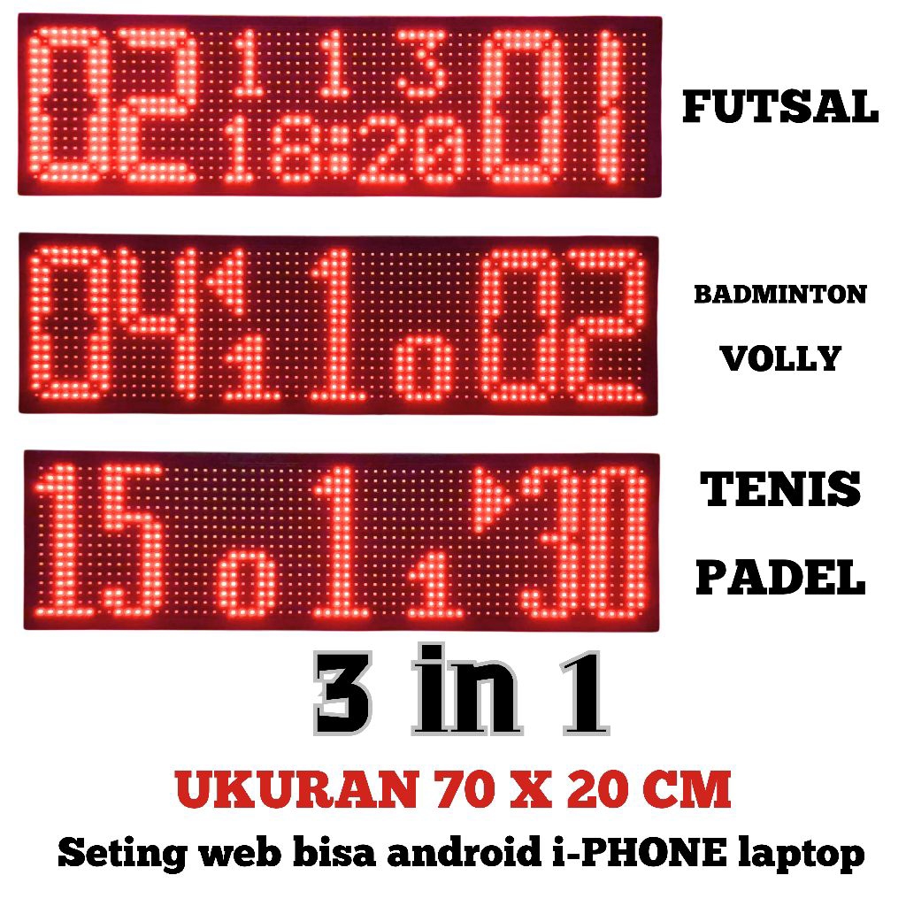 Papan skor digital papan skor futsal papan skor volly badminton ukuran 70 x 20 cm papan skor digital
