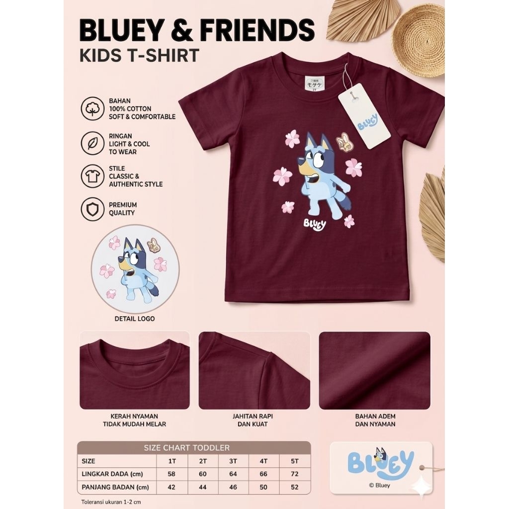 KAOS ANAK MIX BRAND/ KAOS ANAK MURAH/ KAOS ANAK MOTIF BLUEY/ KAOS ANAK ADEM DAN LEMBUT