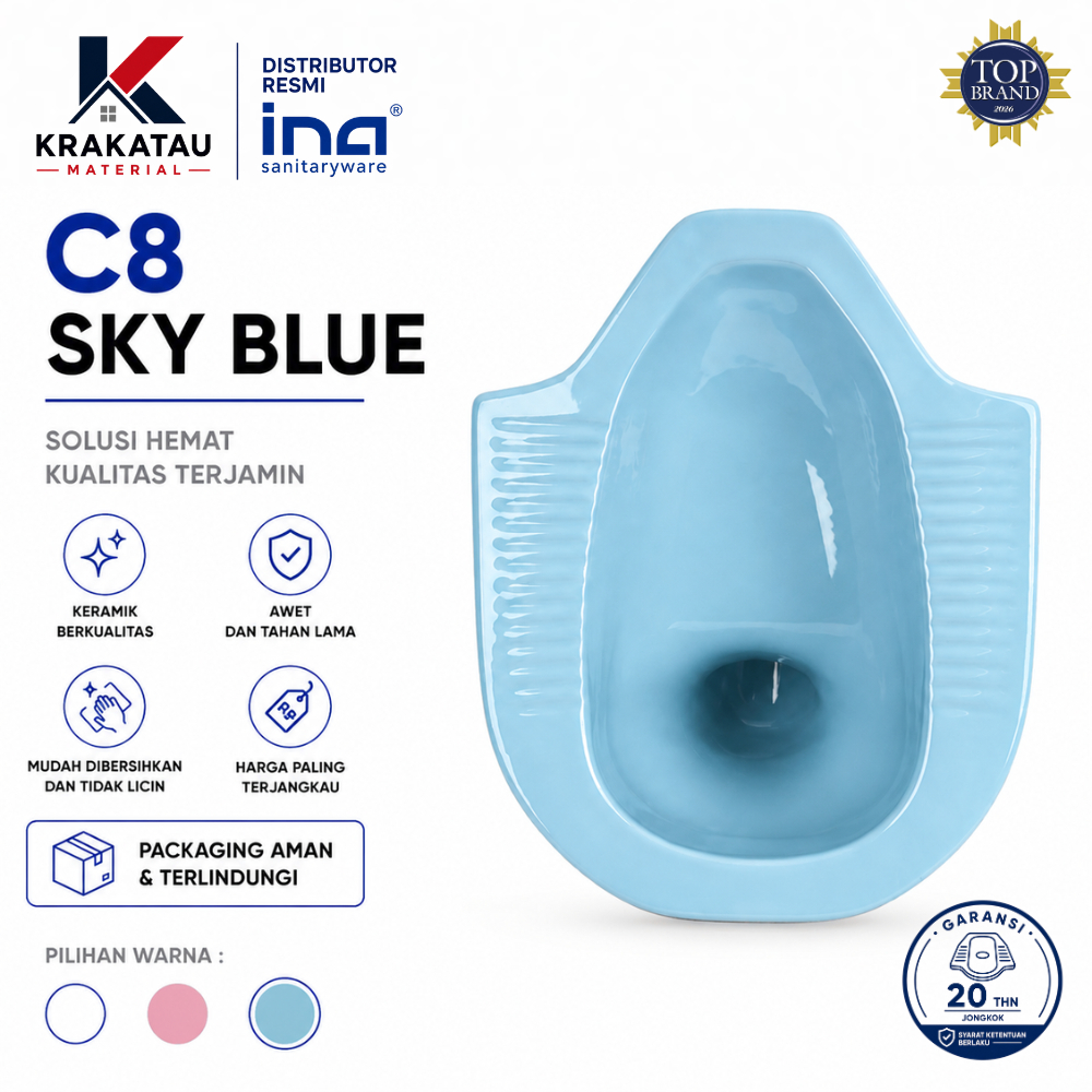 Wc Jongkok | Kloset Jongkok Ina Original | Distributor Resmi Ina | C8 Best Sky Blue - Krakatau Mater