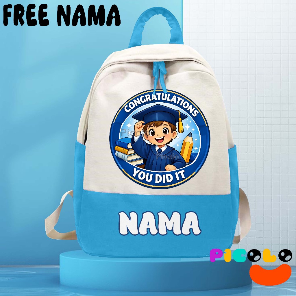(FREE NAMA) TAS RANSEL BACKPACK ANAK SEKOLAH/NGAJI TK-SD MOTIF ANIMASI KARTUN COWO WISUDA/GRADUATION