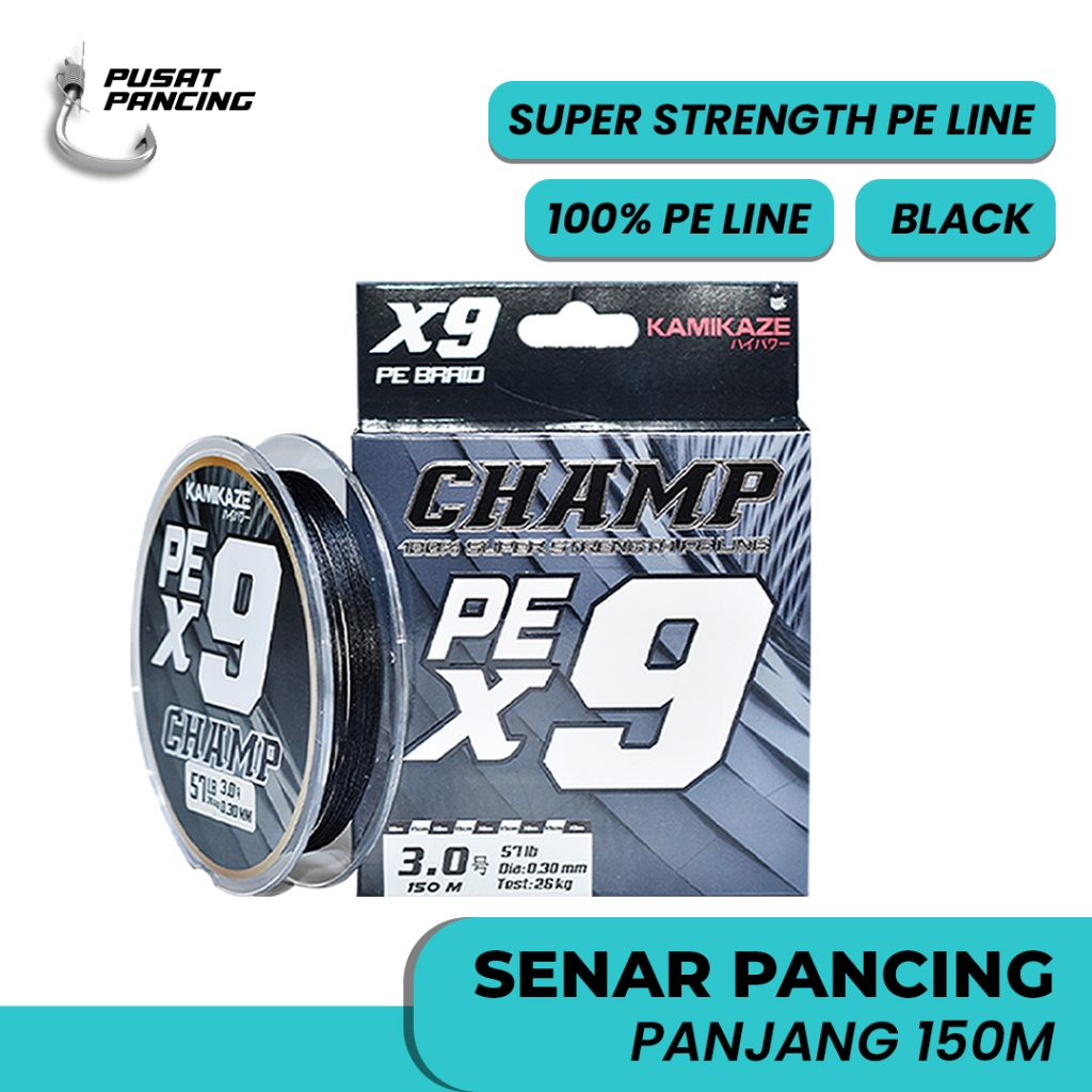 Senar PE KAMIKAZE CHAMP X9 150Meter Black SIC Technology X9 Braide 100% Senar Pancing Smooth