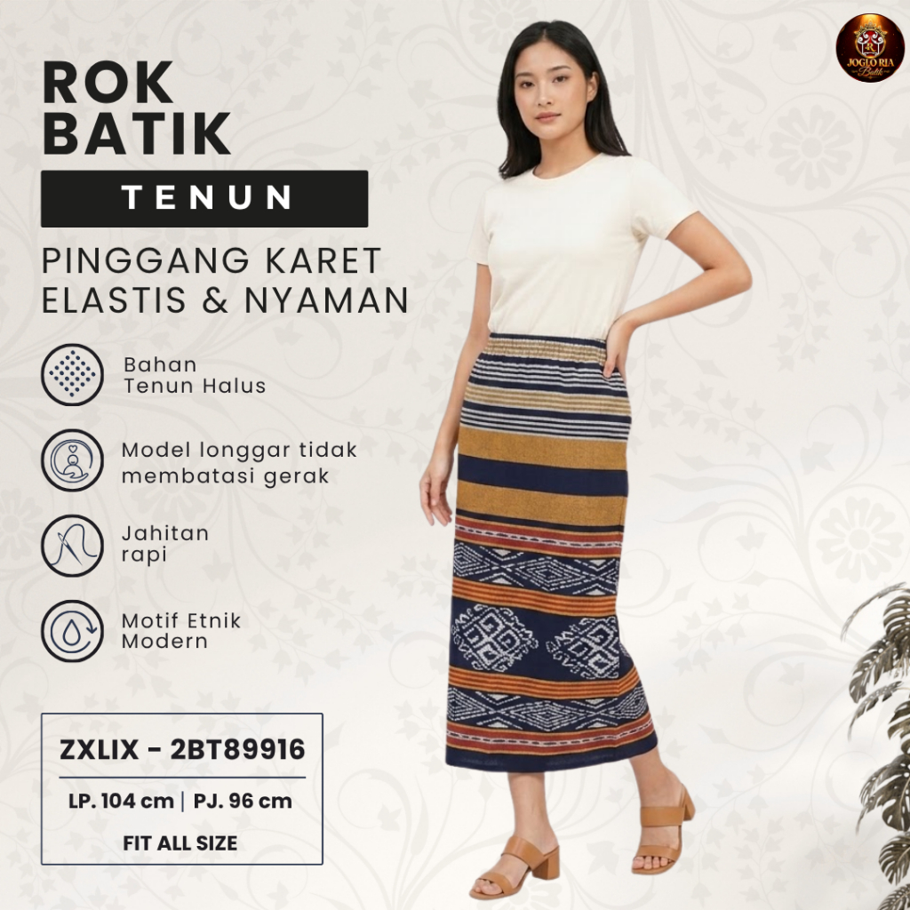 Rok Batik Panjang Tenun Premium Pinggang Karet - Rok Maxi Etnik Wanita Modern Ria Batik Solo