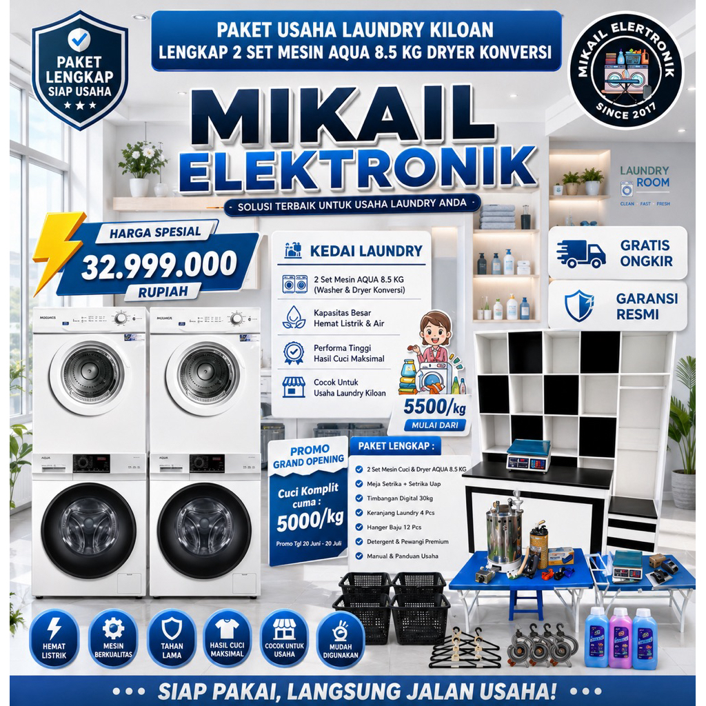 PAKET LAUNDRY KILOAN HEMAT 2 SET MESIN CUCI AQUA DRYER TERMURAH