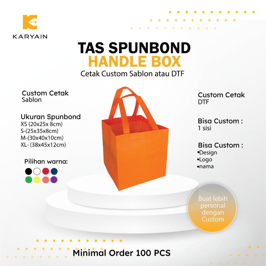 Tas Spunbond Handle Box Custom Sablon DTF Goodie Bag Souvenir Packaging Logo Nama