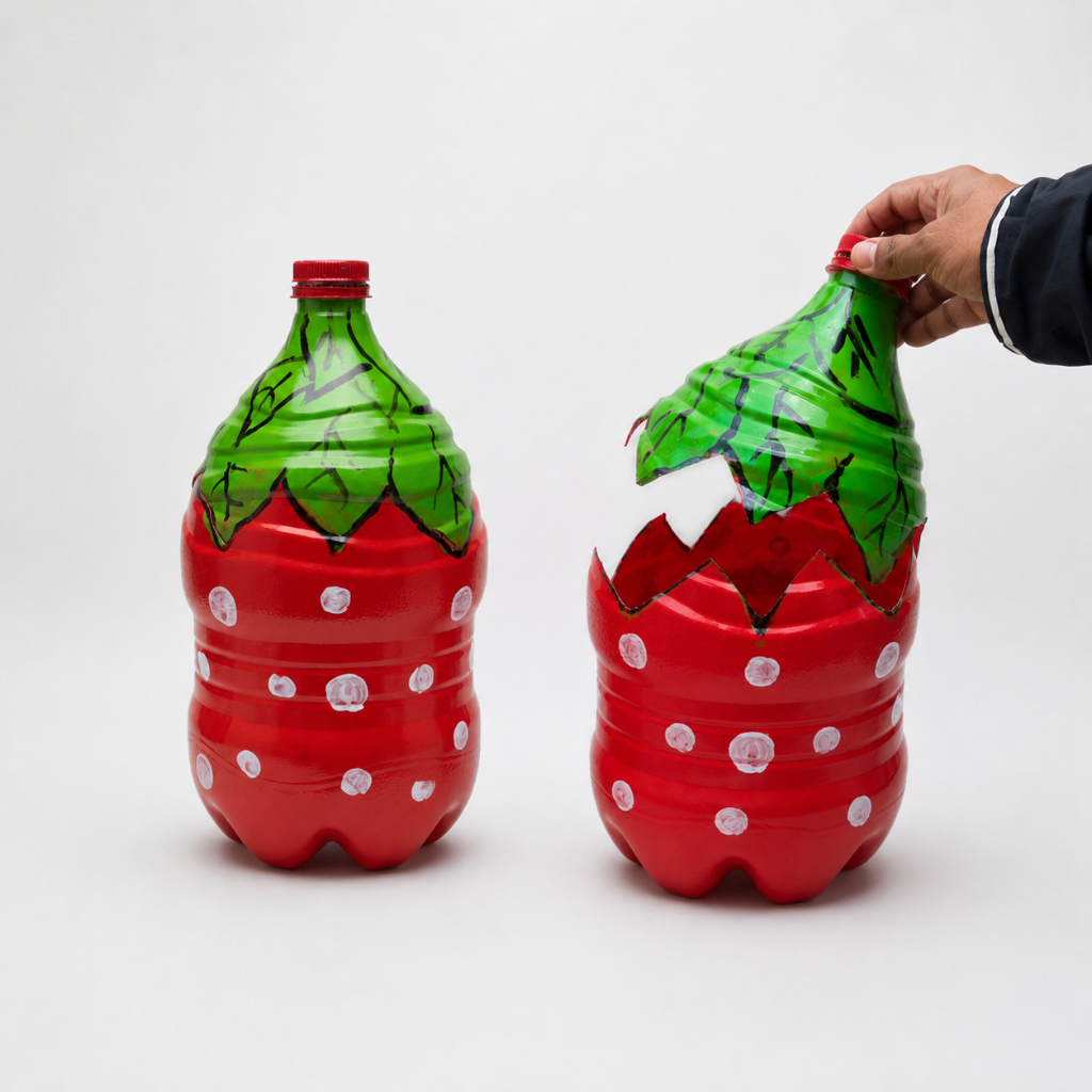 Tong Sampah Karakter Strawberry Dari Galon Le Minerale 15L Unik Handmade Tempat Sampah Mini Lucu