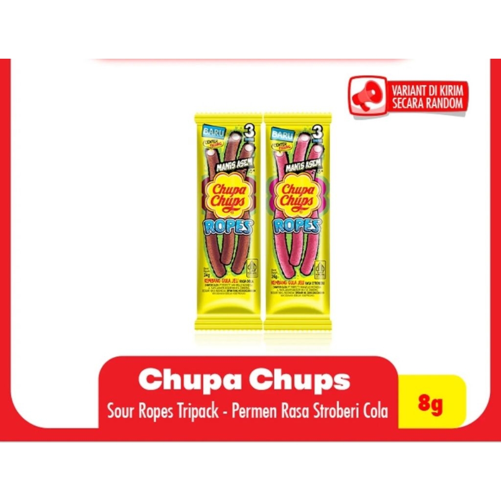 Chupa Chups Ropes Permen Manis Asem 24gr Stroberi/Cola- random