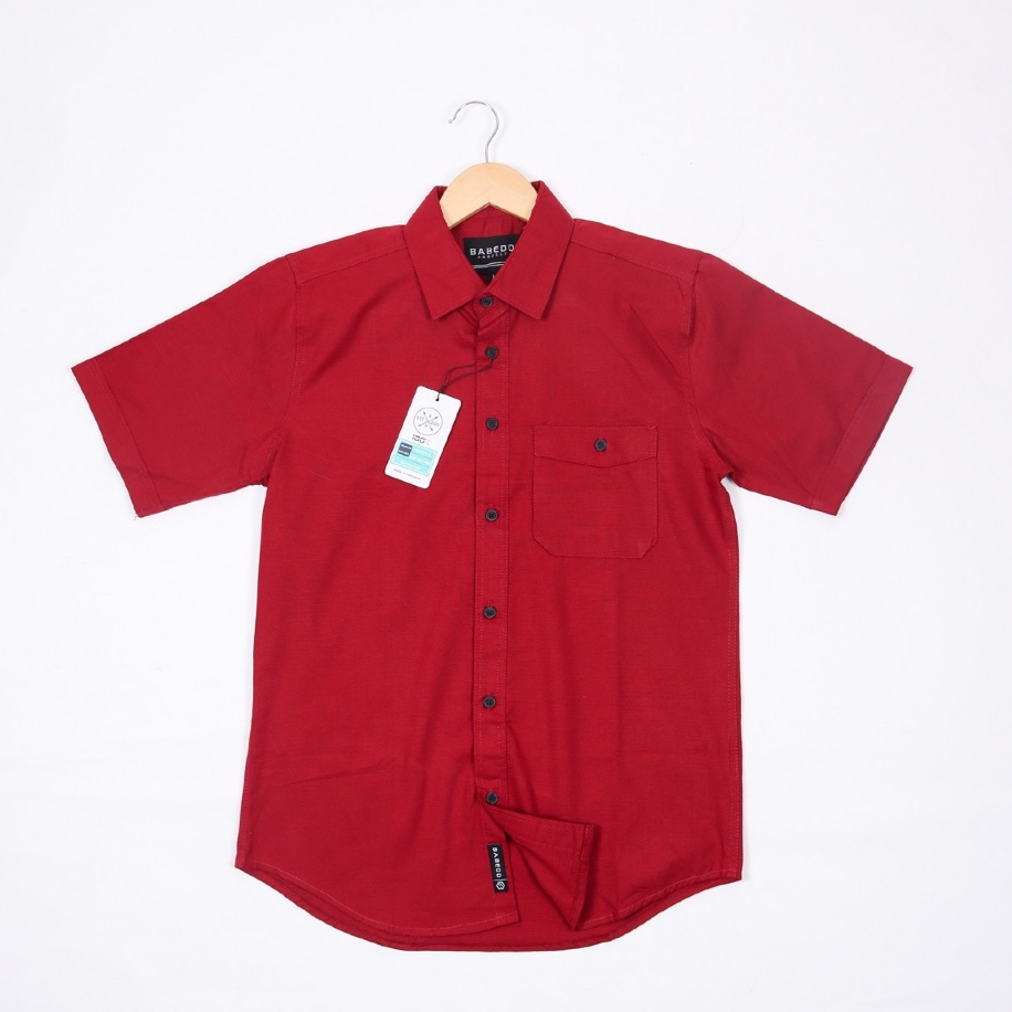 BABEDO Kemeja Polos Pria Casual Maroon Lengan Pendek Kemeja Slim-fit Full Katun Premium Quality