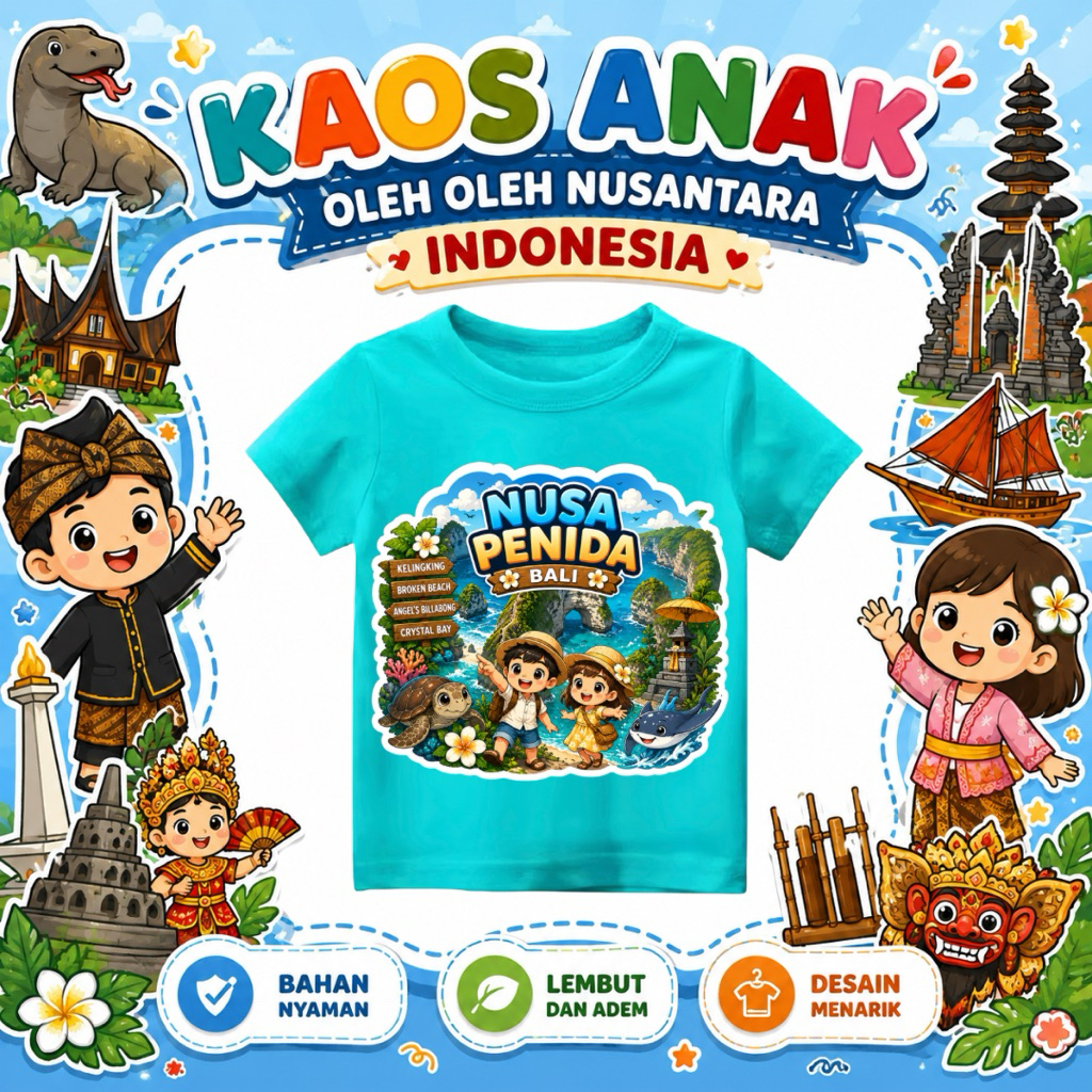 kaos souvenir anak lengan pendek kaos oleh oleh anak motif nusa penida bali