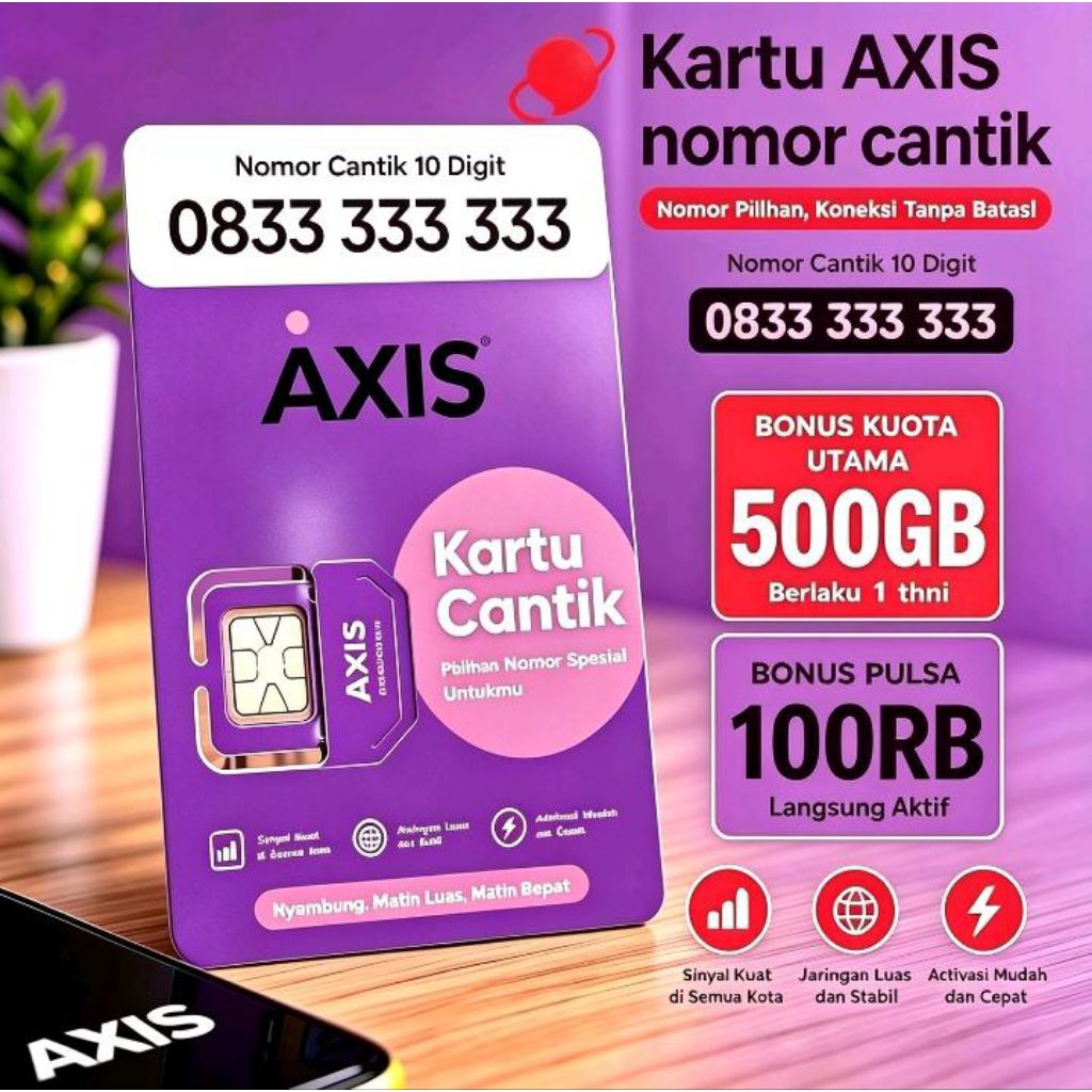 PROMO kartu perdana AXIS nomor cantik 10 digit bonus kouta internet 5000 GB & pulsa 100 RB bisa di g