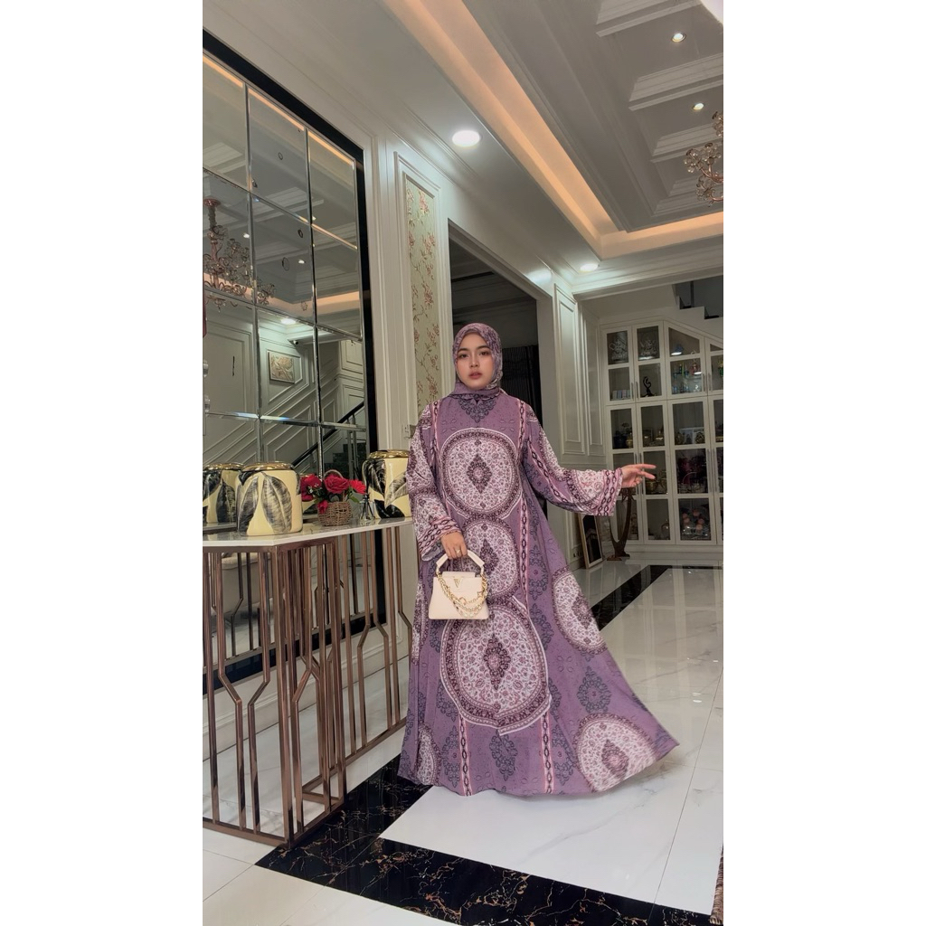 Set Gamis Ungu Hijab voal by Eldeena syari