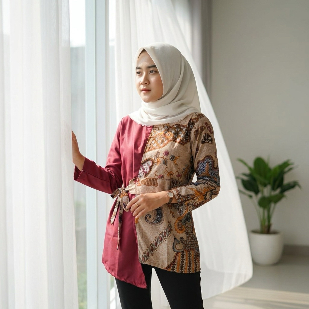 Blouse Batik Wanita Modern Hijab Kekinian Atasan Kerja Kantor Casual Elegant