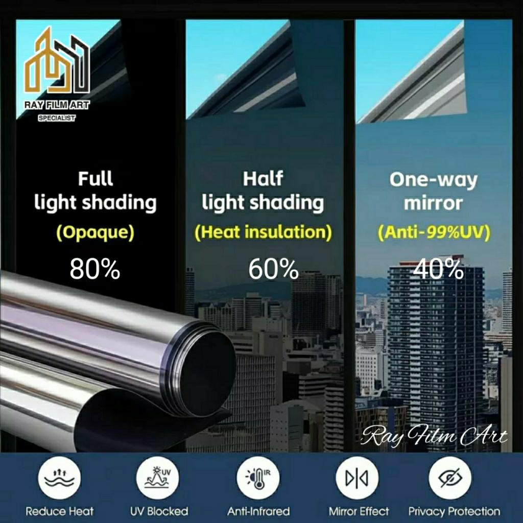 Stiker Kaca Film One Way Black Silver Gold Hijau Biru Merah Brown
