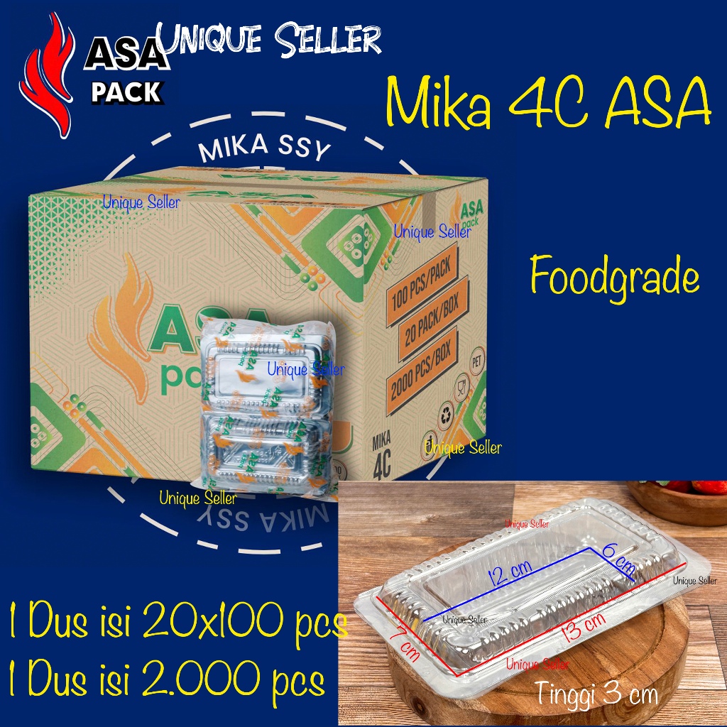 [1Dus] Mika Kue 4C isi 2.000 pcs Uk 13x7x3 cm ASA 4 C Foodgrade / Mika Kue Jajan Roti Basah Snack Lu