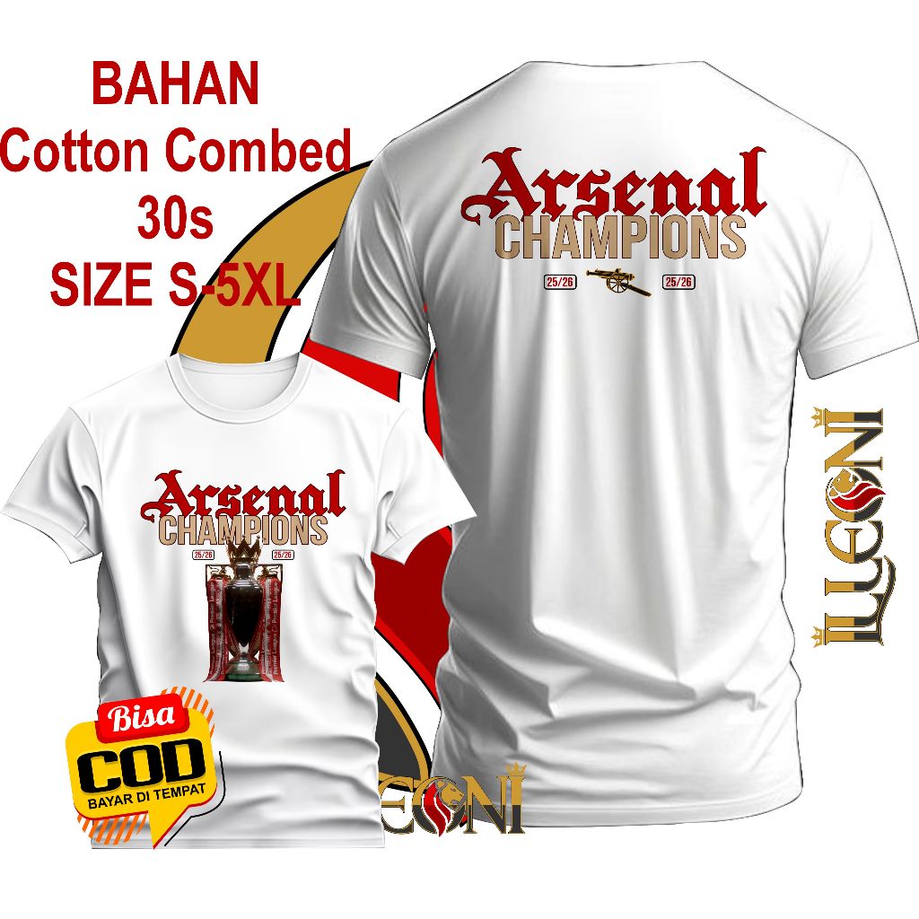 BIG SIZE (S-5XL) KAOS ARSENAL CHAMPIONS PREMIER LEAGUE KAOS ARSENAL JUARA/ KAOS ARSENAL VICTORIA COR