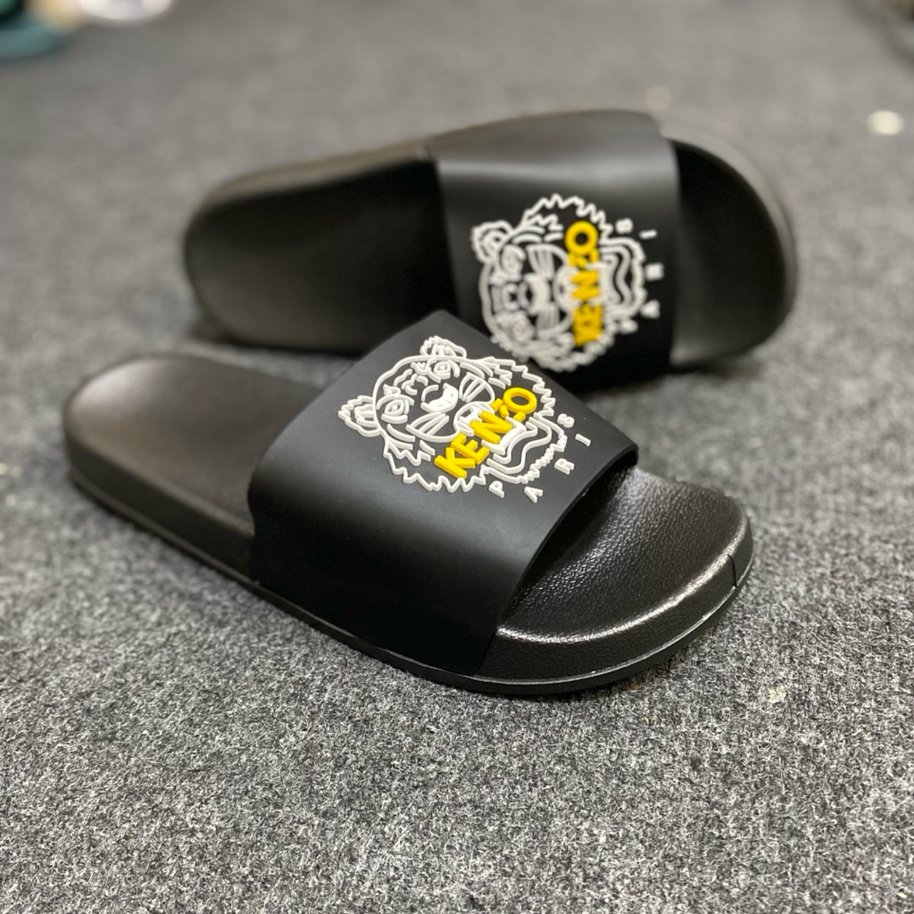 Sandal Slop Pria Wanita Keren Motif Macan Tiger Paris Sendal Slide Kokop Karet Hitam Empuk SKU-KZ01