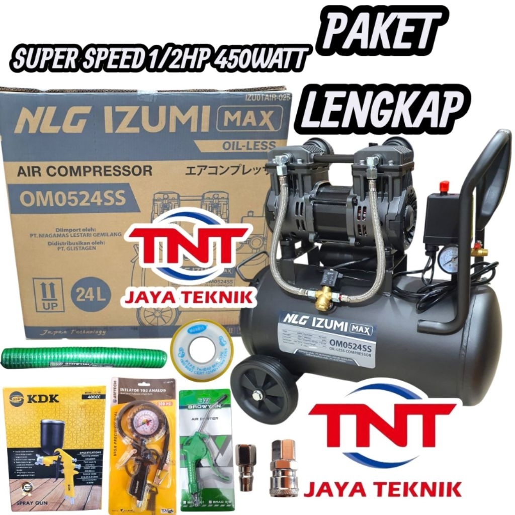 NLG IZUMI MAX OM0524SS MESIN KOMPRESOR ANGIN OILLESS 1/2HP 24L NLG IZUMI MAX OM 0524SS