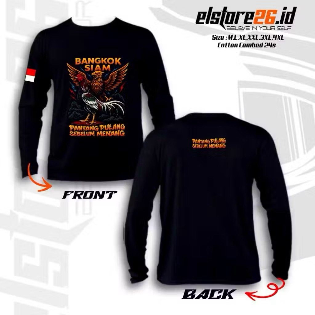 KAOS DISTRO LENGAN PANJANG AYAM BANGKOK SIAM