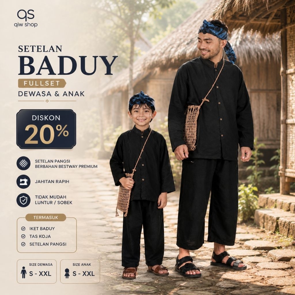 Setelan Baduy Fullset Anak Dewasa Laki Laki Bestway Premium Gratis Tas Koja Iket Baduy Pangsi Hitam 