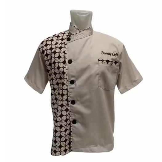 baju chef kombinasi batik coklat - Seragam Chef - Baju Koki - Seragam Koki - Baju waiters