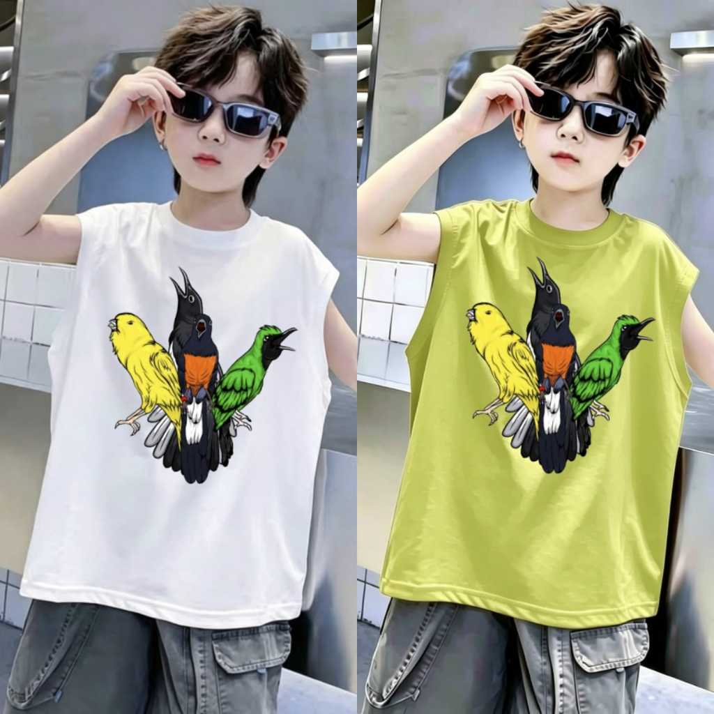 Kaos Singlet Anak Cowok Motif 4 BURUNG KICAU Usia 3-14 Tahun/Singlet Terbaru Anak Laki-laki/Lekton A