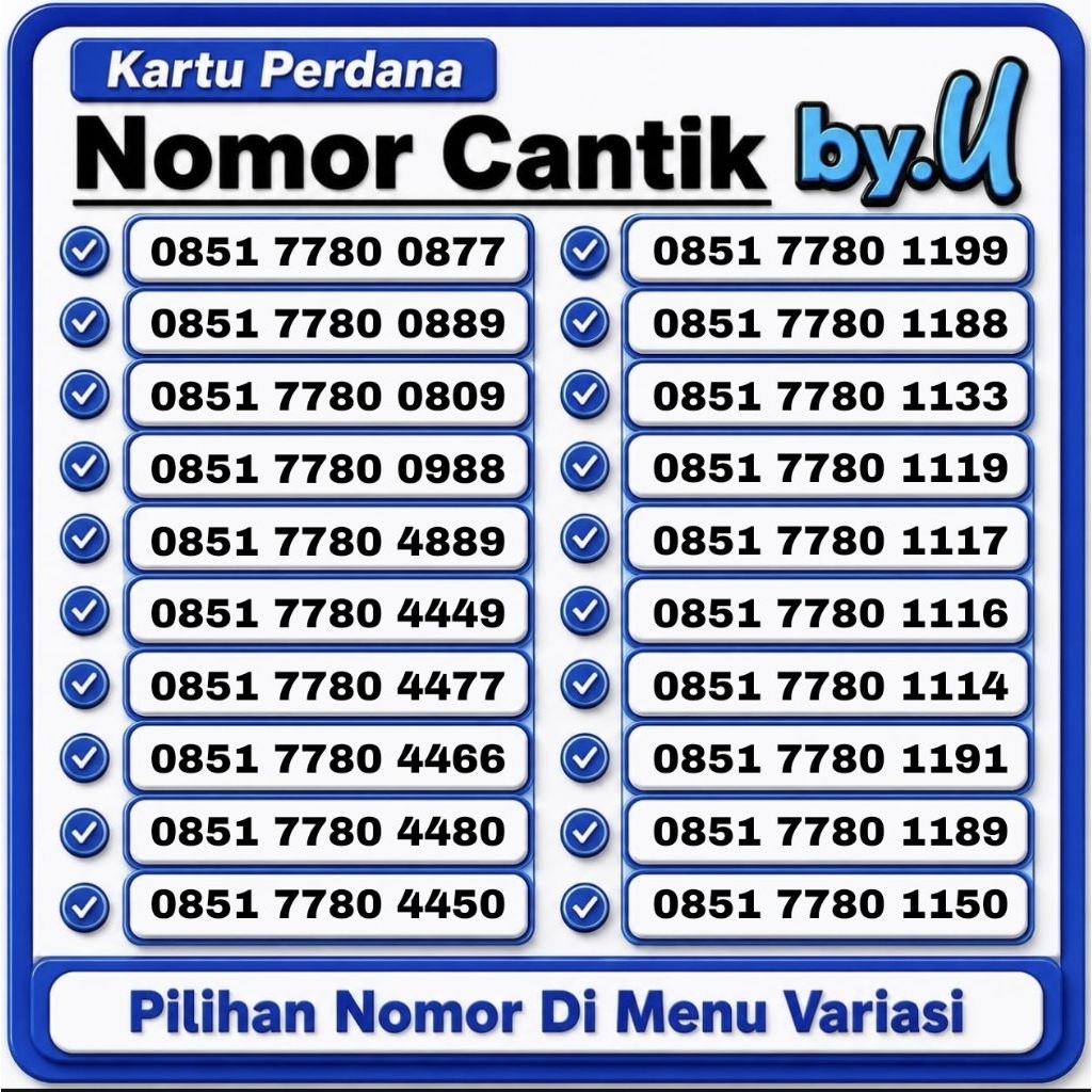 Nomor Cantik By.U Pilih Nomor | Masa aktif Selamanya