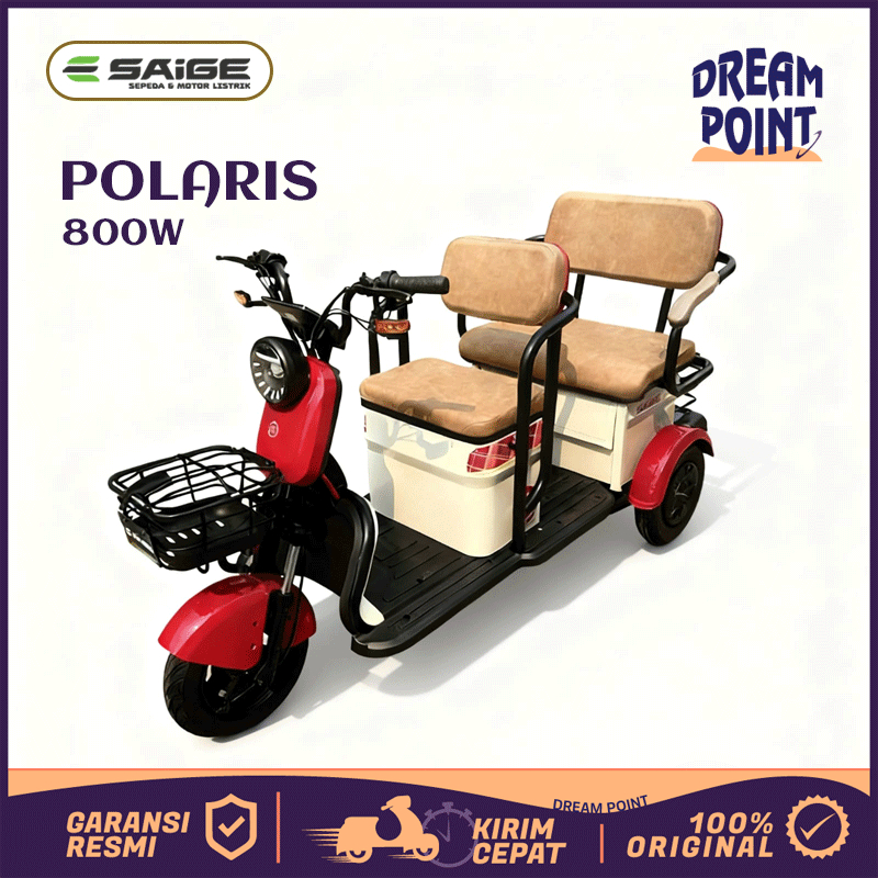 SaiGe Polaris 800 Watt Sepeda Listrik Roda 3 Terbaru 2025 Dewasa Bajaj Anti Air Garansi