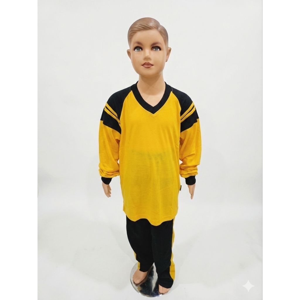 Stelan Baju olahraga SD kuning hitam pakai list/ Baju olahraga anak sekolah SD