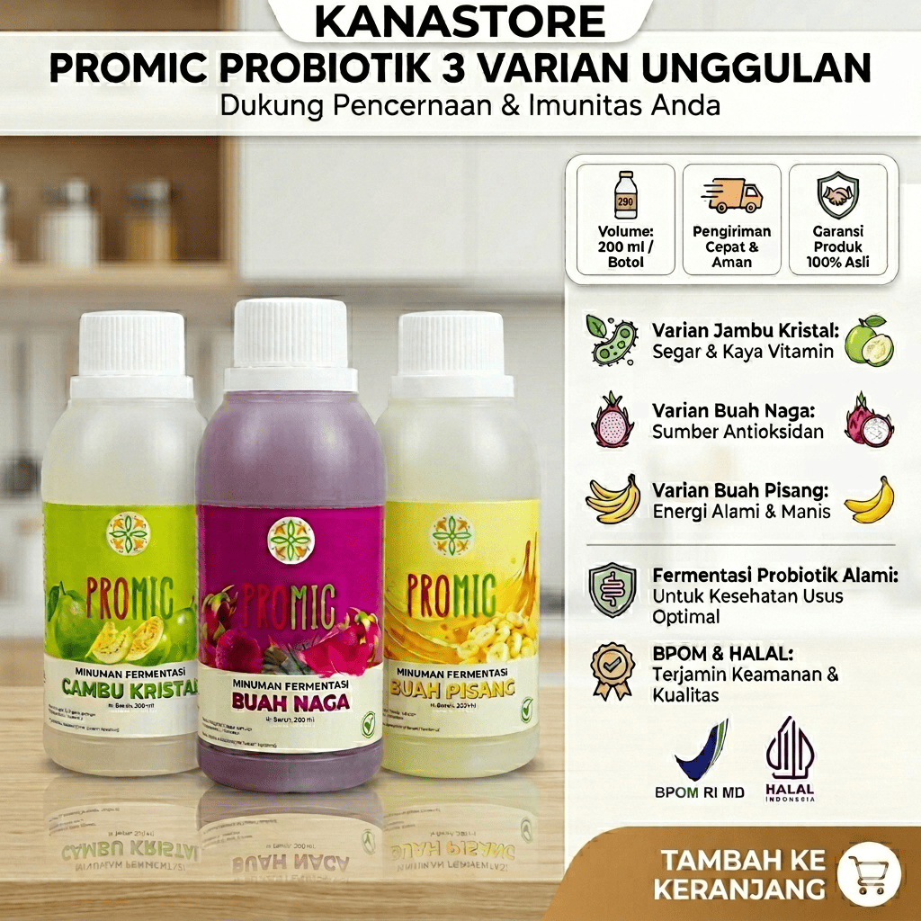 PROMIC Varian Baru/ Biang Promic/ Minuman Probiotik 200 ml Buah Naga ,Jambu Kristal & Buah Pisang