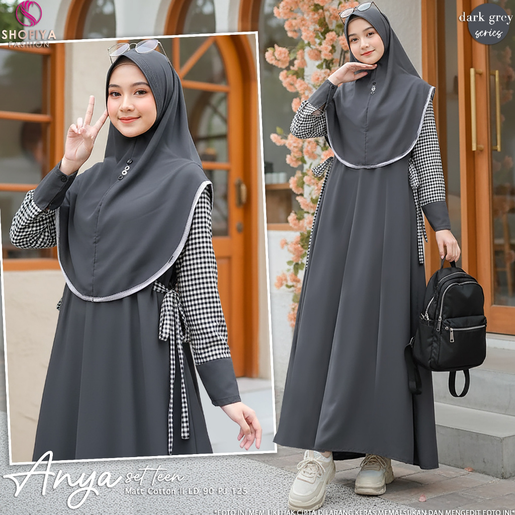 Almahyra Anya Set Teen Free Hijab LD 90 by Shofiya 9-12 Tahun Polos Mix Square