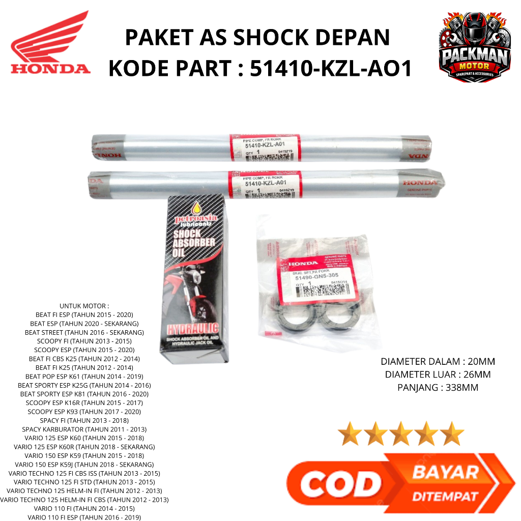 sok depan motor beat Vario - Paket As Shock Sok Breaker Depan KZL ori Packman motor