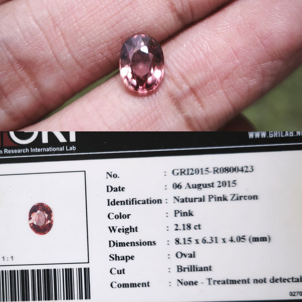 batu pink zircon natural LANGKA dengan memo gri  premium