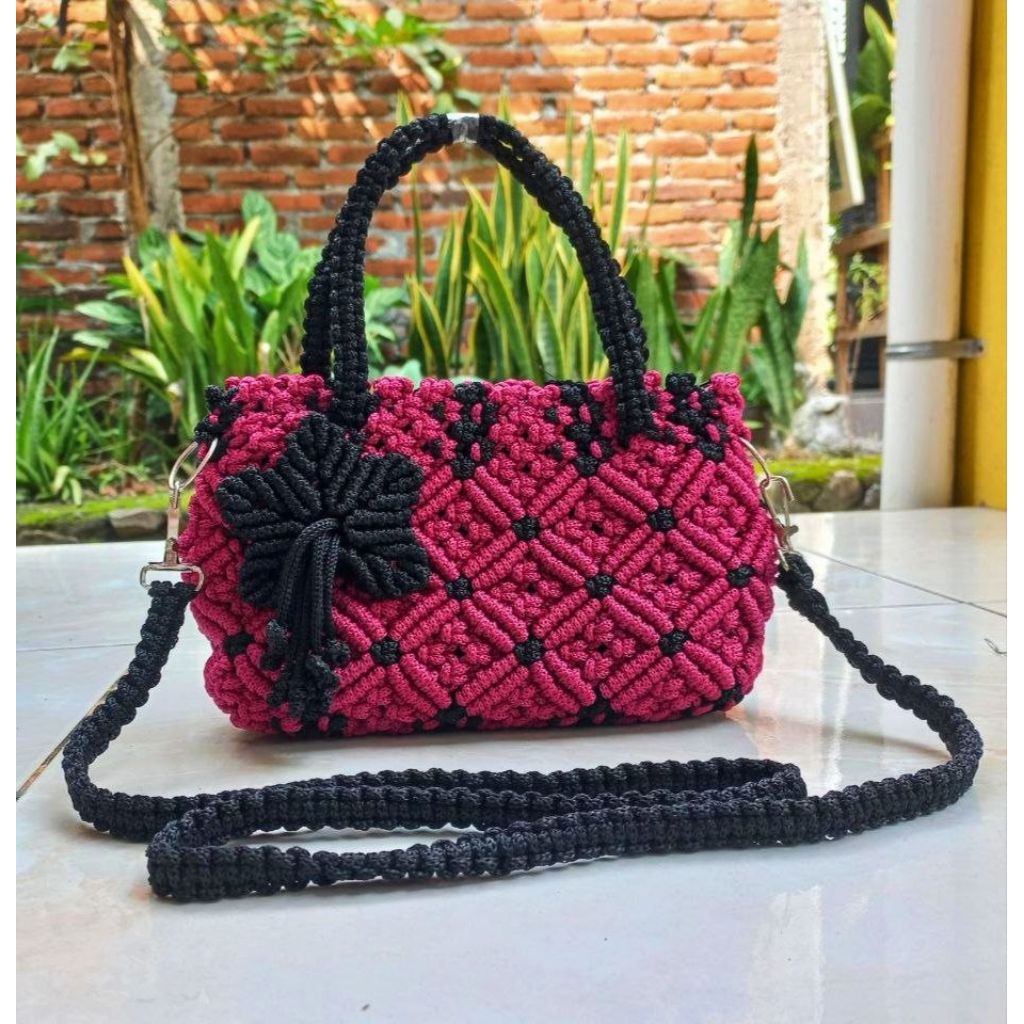 Tas Talikur 2in1 Motif Mawar Timbul / Tas Dompet Rajut Talikur / Tas Grosiranku / Tas Talikur Bunga