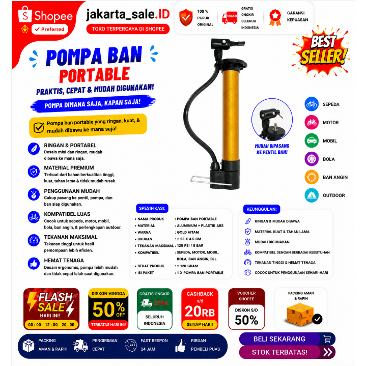 pompa serbaguna adaptor pompa multi pompa sepeda pompa bola pompa portable Pompa Angin Ban Portable