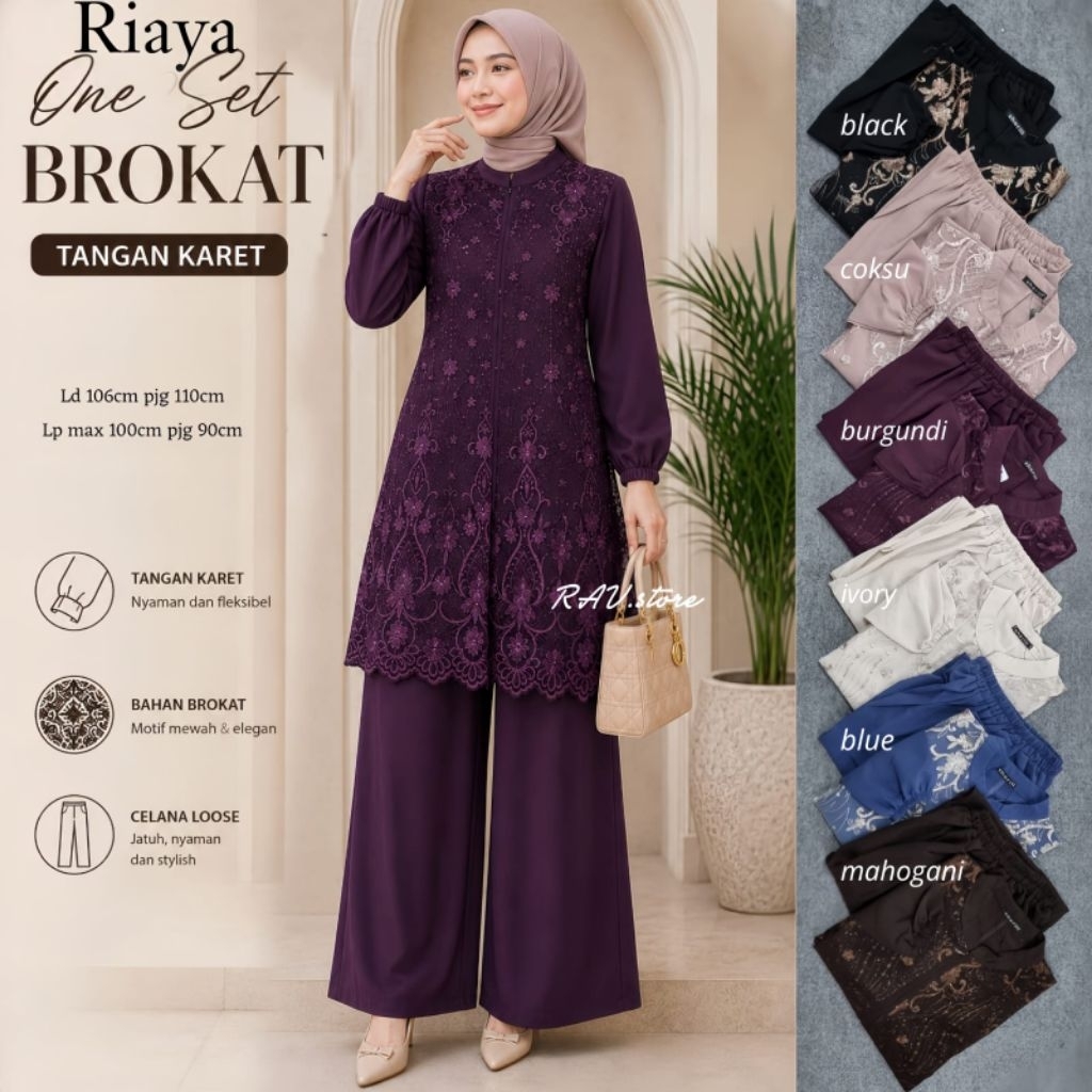 ROAYA NOVELA SET BROKAT ORI BY VALENT // BAJU ATASAN TUNIK BROKAT SET CELANA POLOS