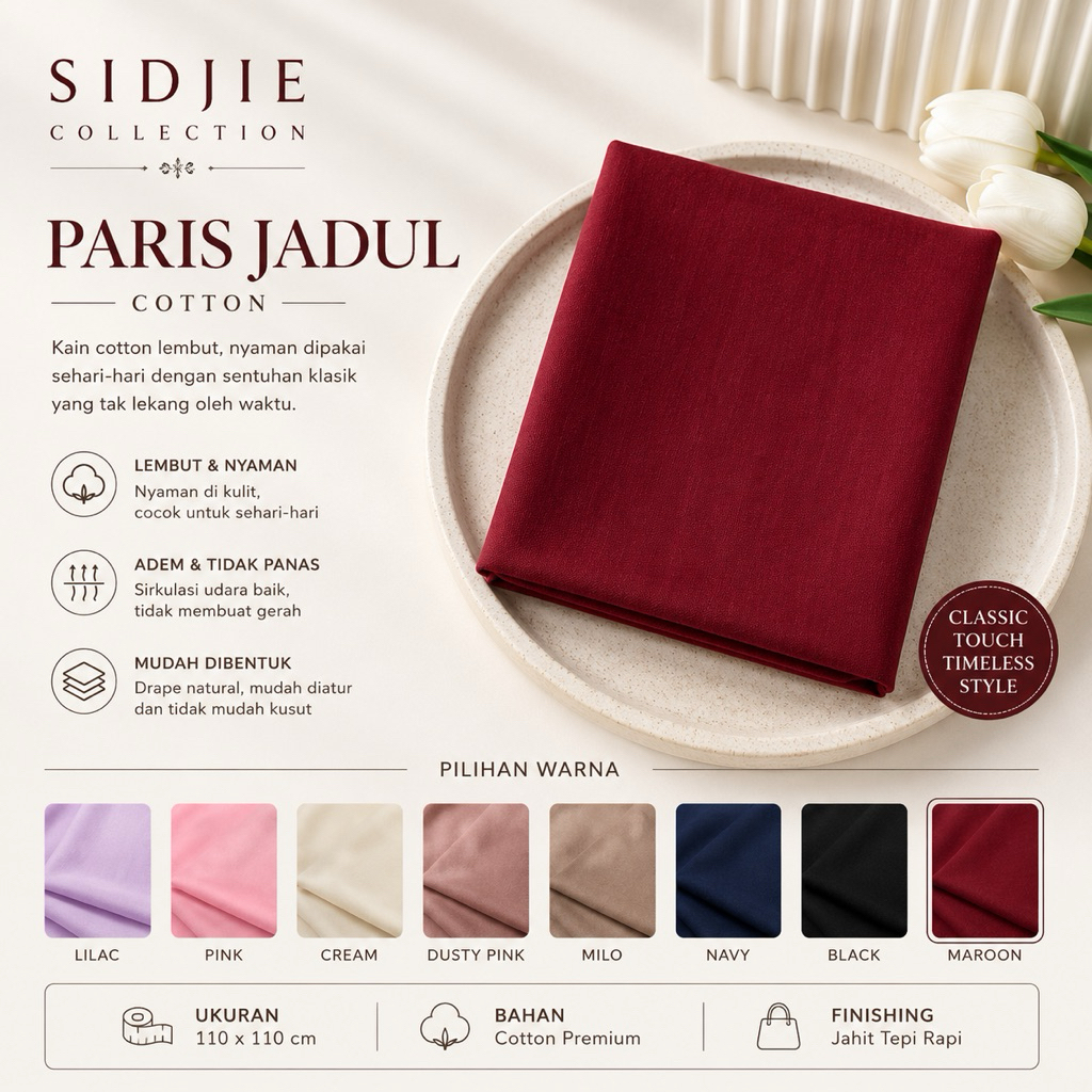 Kerudung Paris Jadul Premium Polos Segi Empat Maroon merah tua Merah