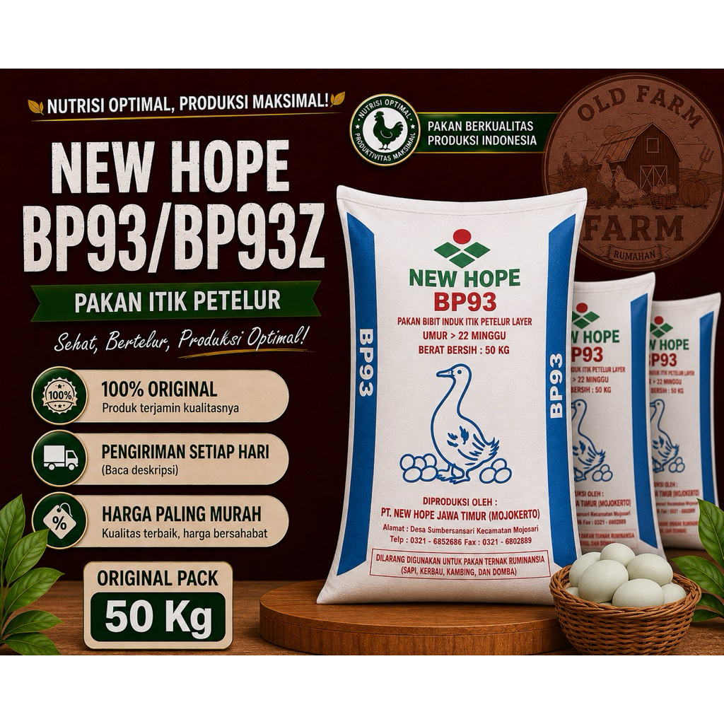 1 SAK 50 KG New Hope BP93 - Pakan Komplit Itik Petelur Masa Produksi (Umur > 18 Minggu) | Old Farm
